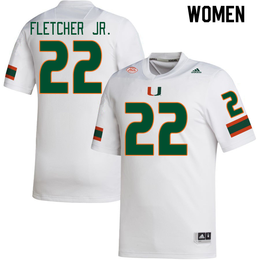Women #22 Mark Fletcher Jr. Miami Hurricanes College Football Jerseys Stitched Sale-White - Click Image to Close